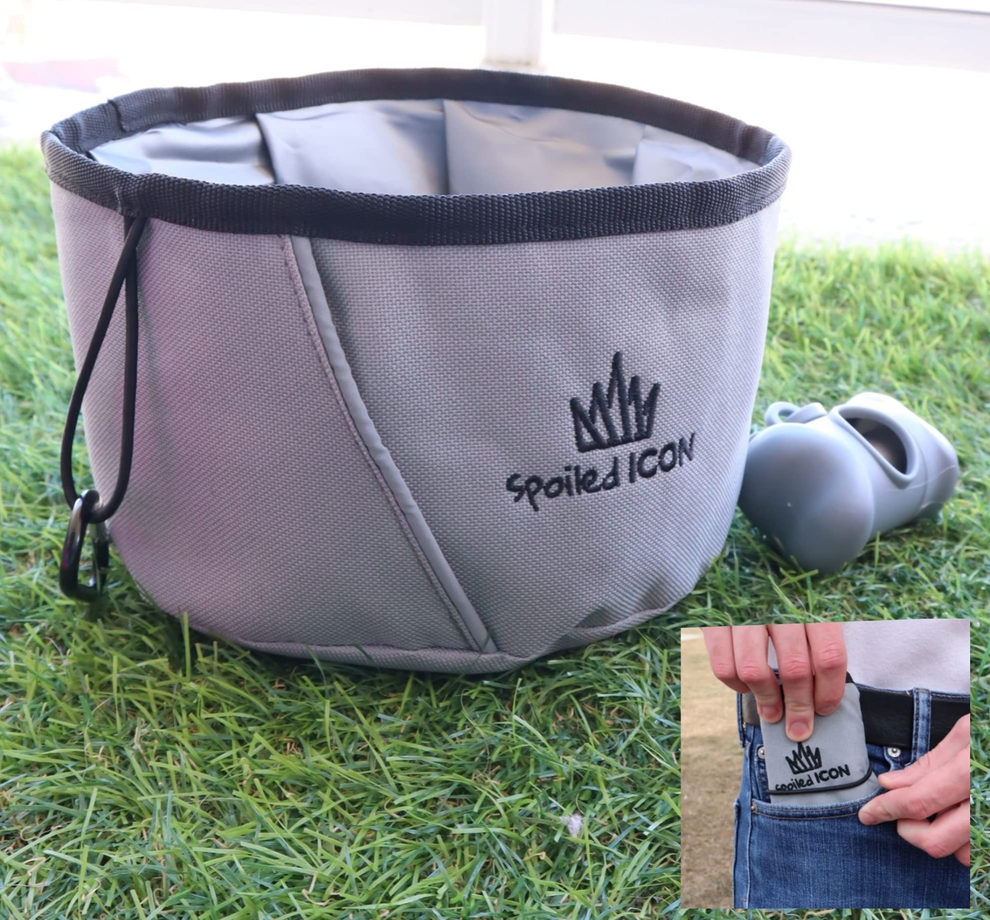 New Collapsible Pocket Dog Bowl Ultra-Compact Foldable Premium Quality Sturdy Waterproof 100% 24/7 Guaranteed! Washable Portable 9 Cup Water/Food Dish for Sm-Med to Large Pets. Plus Gift