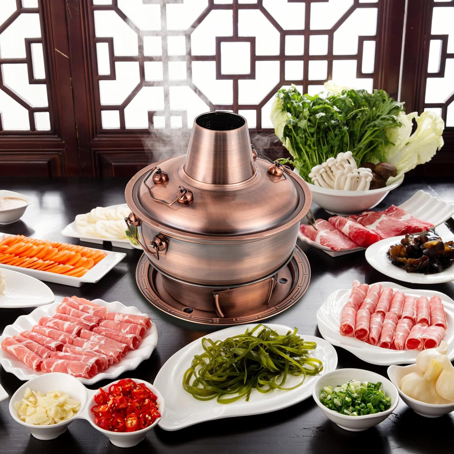 Hot Pot, 2 L/0.65Gal Stainless Steel Chinese Charcoal Hotpot Meats Fondue Shabu Pot