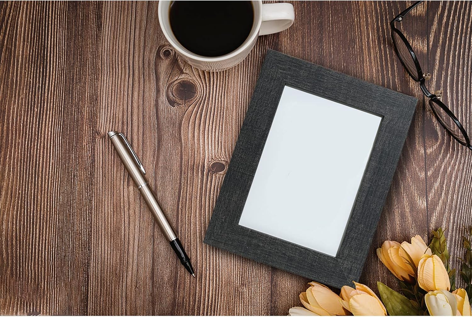 4 Pack 4x6 Inch Farmhouse Rustic Picture Frame Sets Dark Grey Wood Grain Distressed Farmhouse Frame with Plexiglass for Wall Mount or Tabletop Display -