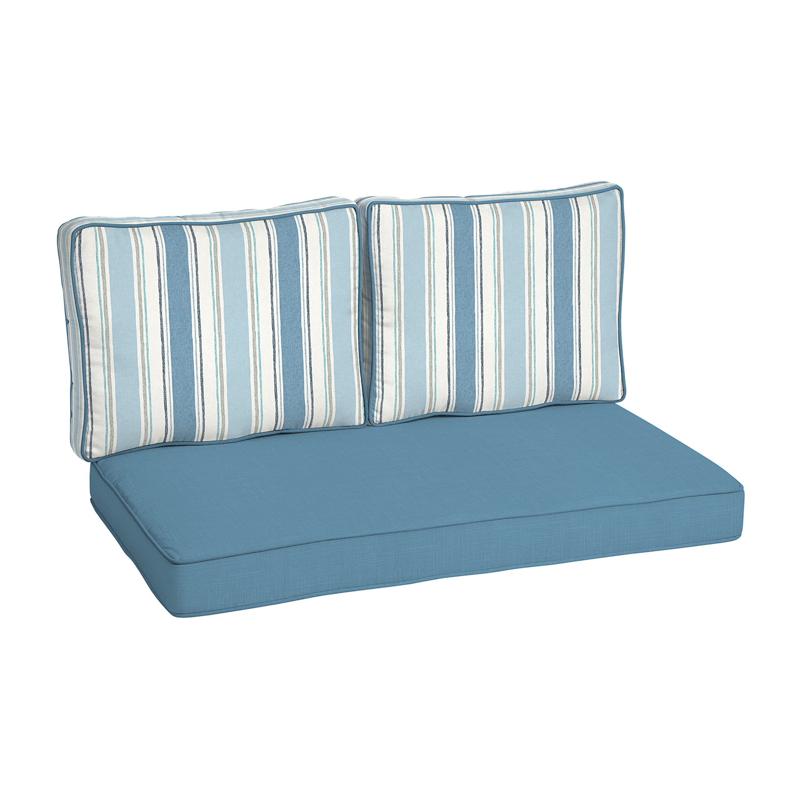 Arden Selections Outdoor Loveseat Cushion Set 46 x 26, French Blue Linen Stripe