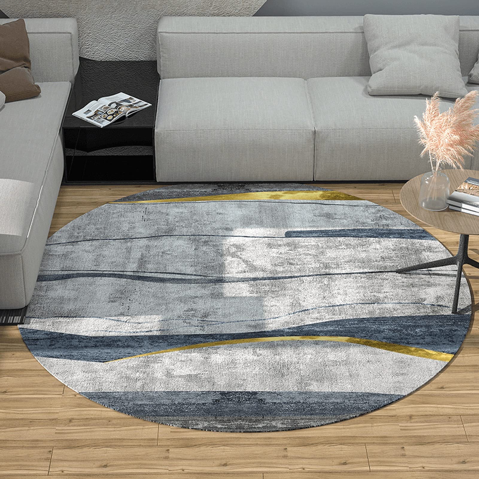 Tapis rond pour chambre et salon gris bleu doux pour créer un coin lecture cosy