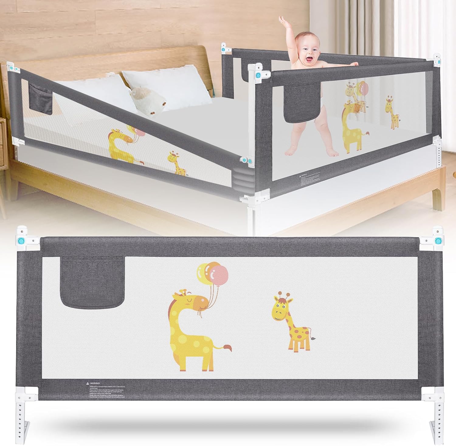Sponda di protezione per letto da 1,5 m/1,8 m/2 m, per letto per bambini, per letto singolo, matrimoniale, king size, altezza regolabile 1,8 m