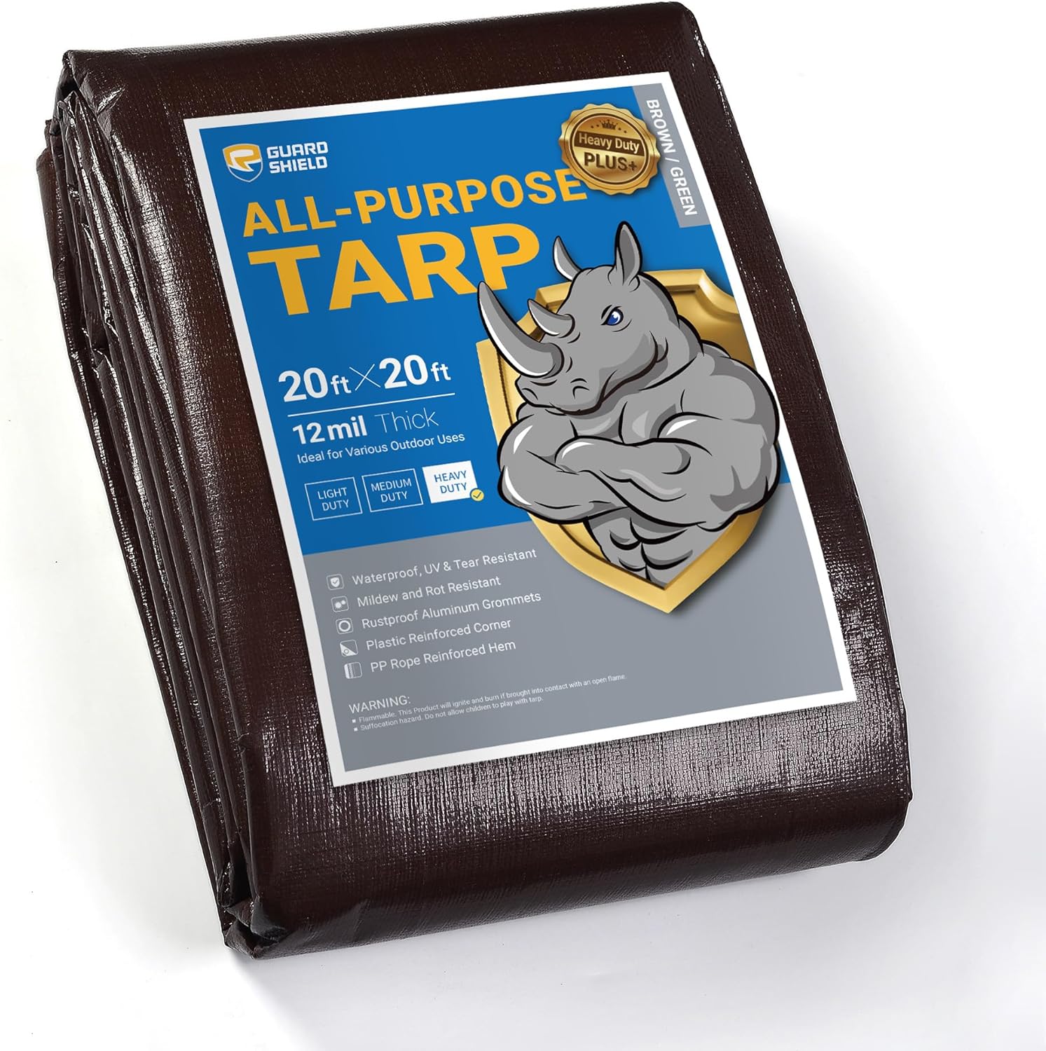 GUARD SHIELD Brown/Green Tarp 20x20 Feet Tarps Heavy Duty Waterproof Plastic Large Outdoor Tarpaulin Cover 12mil Brown/Green 20x20