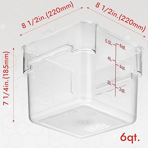 Miniatura 7 de CURTA Paquete de 4 recipientes de almacenamiento de alimentos con tapa roja, grado comercial NSF en 6.0 cuartos de galón, cuadrado, transparente,