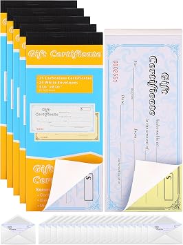 Zhanmai Gift Certificate Book with Stub 25 Per Pack with Envelopes Gift Certificates Paper for Business Shopping Malls Offices and Other Occasions5 Pack