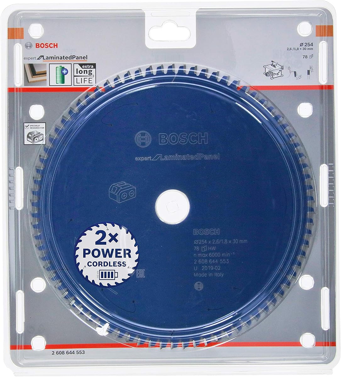 Bosch Professional 1 x Expert for Laminated Panel Circular Saw Blade (Chipboard, Saw Blade Diameter 254 x 30 x 2.6 mm, 78 Teeth, Cordless Circular Saw Accessories)