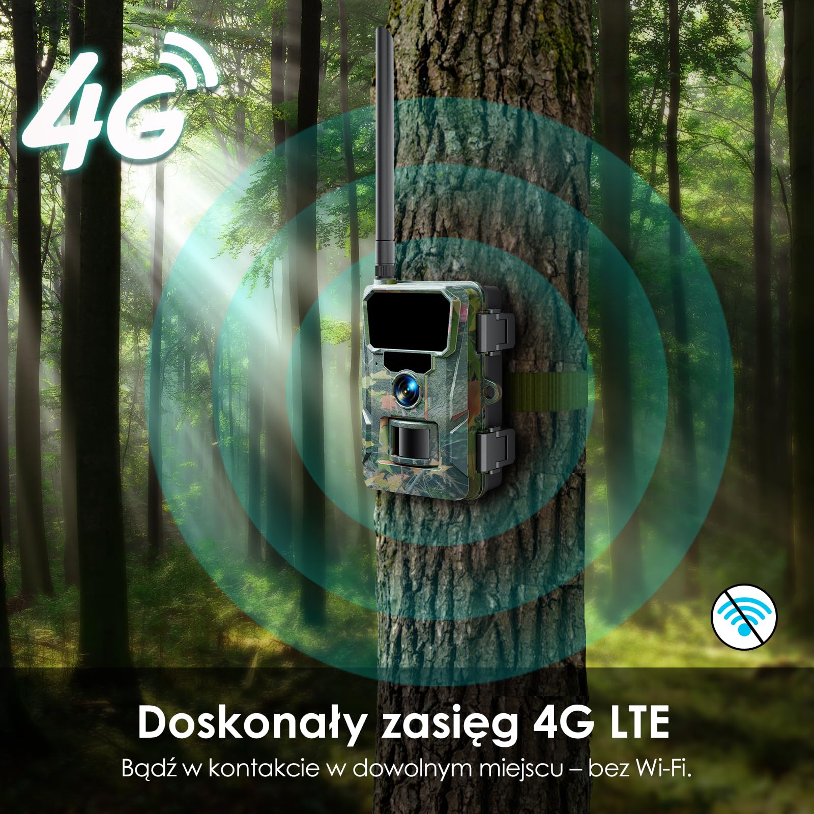 WOLFANG Komórkowa kamera przyrodnicza 4G LTE, połącz ogólnokrajową kamerę 4G LTE, 2K 36 MP z kontrolą aplikacji, super noktowizor, wyświetlacz TFT 2,0 cala, wyzwalacz 0,2 s, aktywowany ruchem