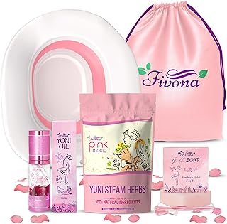 Yoni Care Kit 5-in-1 V-Steaming Set Includes Sitz Bath Seat, Pink Magic Herbs, Feminine Oil, Herbal Soap, Storage Bag, All Natural Herbal Vaginal Care Set