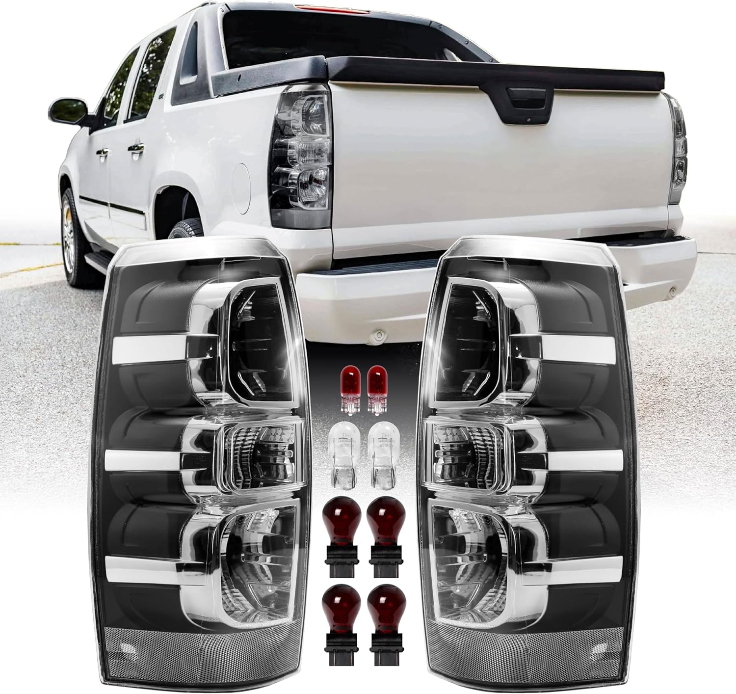 USR 07-13 GMT900 Tail Light – Rear Tail Lamps Set (Left + Right) Compatible with 2007-2013 Chevrolet Avalanche PickUp Chevy Truck All Models - LS, LT and LTZ (CLEAR LENS TAIL LIGHTS with COLOR BULBS)