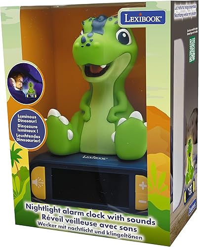 Miniatura 3 de Lexibook - Reloj despertador con luz nocturna de dinosaurio, reloj, despertador para niños y niñas, Snooze, azulverde - RL800DINO