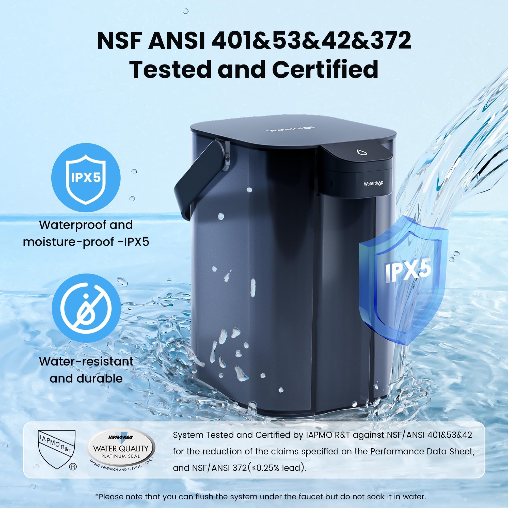 Waterdrop Dzbanek filtrujący wodę Instant Electric, 3,5 l, 3-miesięczny filtr do wody pitnej na zewnątrz, redukuje chlor, ołów, rtęć, PFAS, PFOA/PFOS, niebieski (z filtrem 1757 litrów)