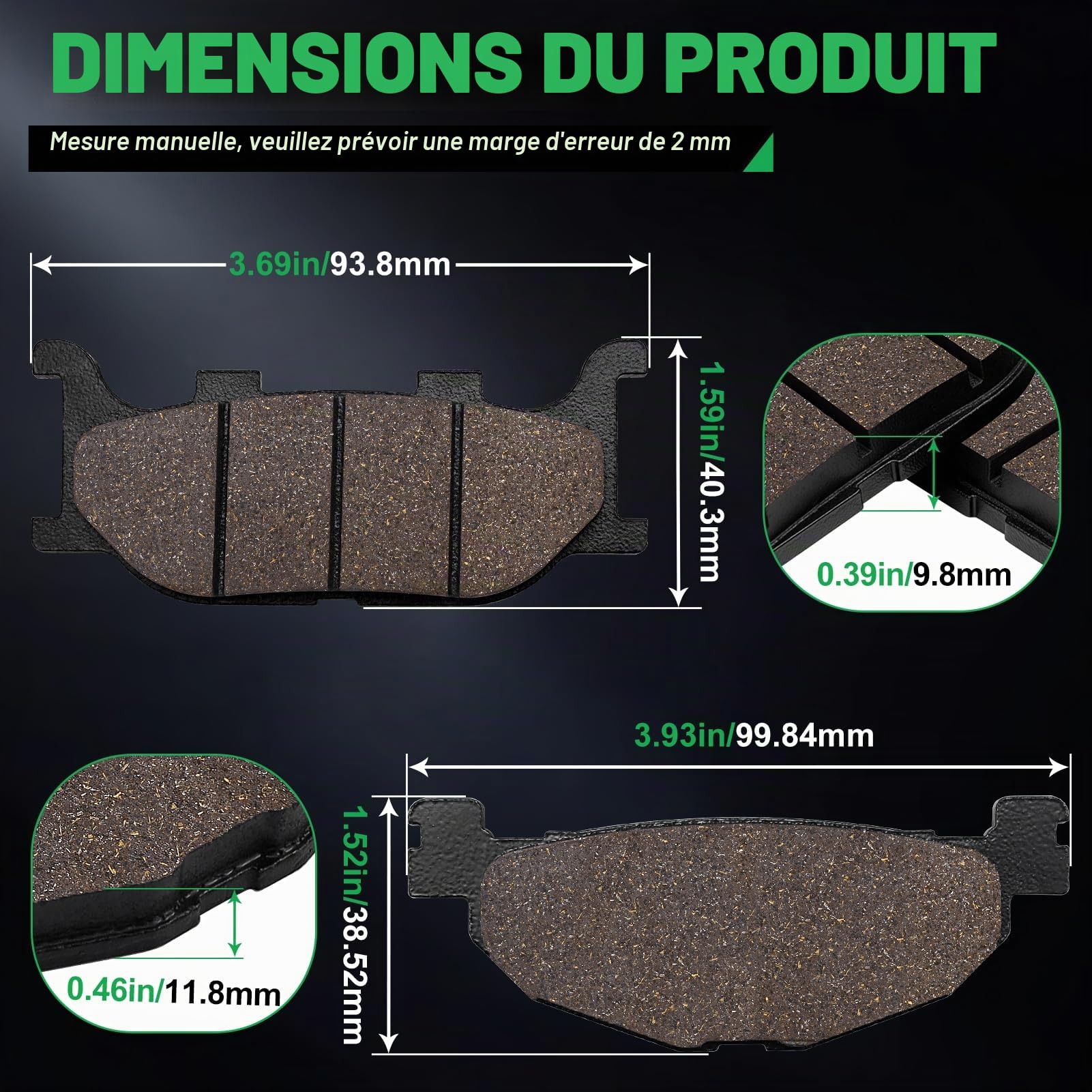 Plaquettes de Frein Avant et Arrière pour Yamaha XP500 XP 500 T-Max Tmax 500 2004-2008 MT-03 660cc 2006-2012 XV 1100 Virago 1999 XVS 1100 Dragstar 1999-2004