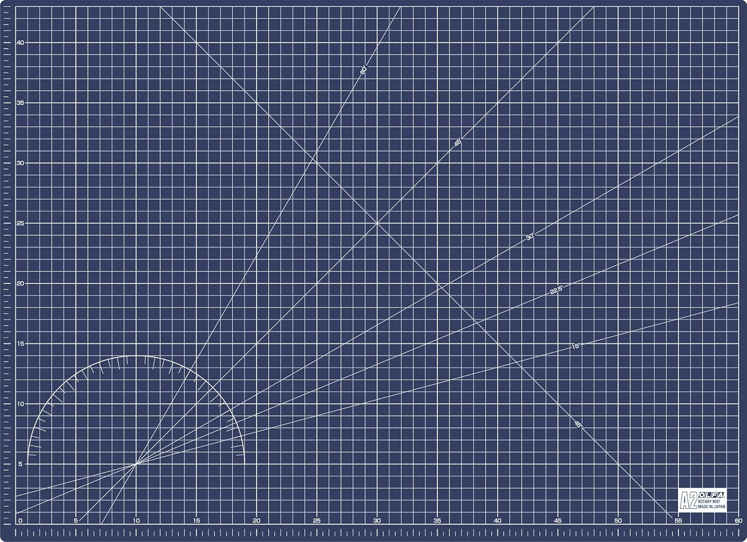 OLFA Rotary Mat A3 (12.6 x 17.7 x 0.06 inches (320 x 450 x 1.5 mm), Grid and Angle Lines, Navy Cutter Mat RM-A3-EC