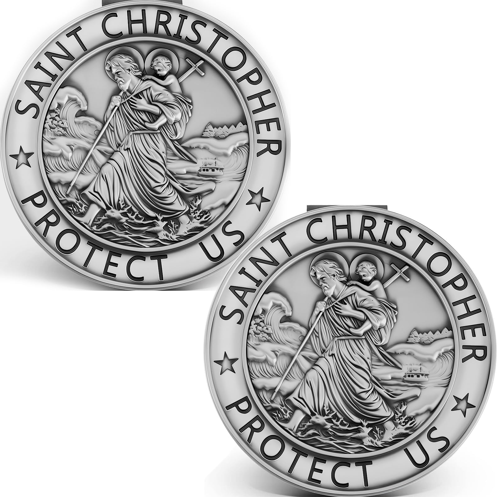 Saint Christopher Medal for Car, St Christopher Protect Us Visor Clip 2.36 Inch, New Driver Gifts Driving Safety Car Accessories for Women Men