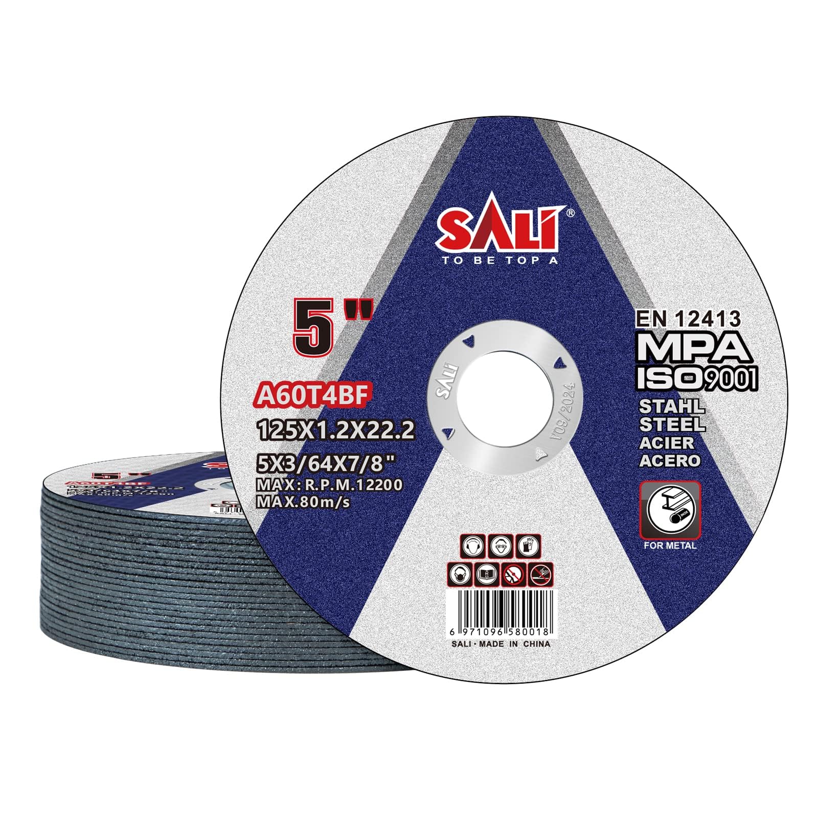 SALI 50 Pack Cut Off Wheels 125mm（5"） General Purpose Metal Cutting Wheel for Angle Grinders and Die Grinders- Cutting Disc Aggressive Cutting 125 x 1.2 x 22.2mm Operating Up to 12220 RPM and 80 M/S