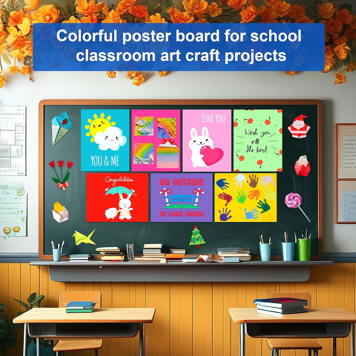 50 Pcs Colored Poster Board Paper 11x14, ROOKEA Vision Boards Bulk 230 GSM Thick Blank Smart Posterboard Card for School Arts Craft Classroom Projects Drawing Scrapbooking Graphic