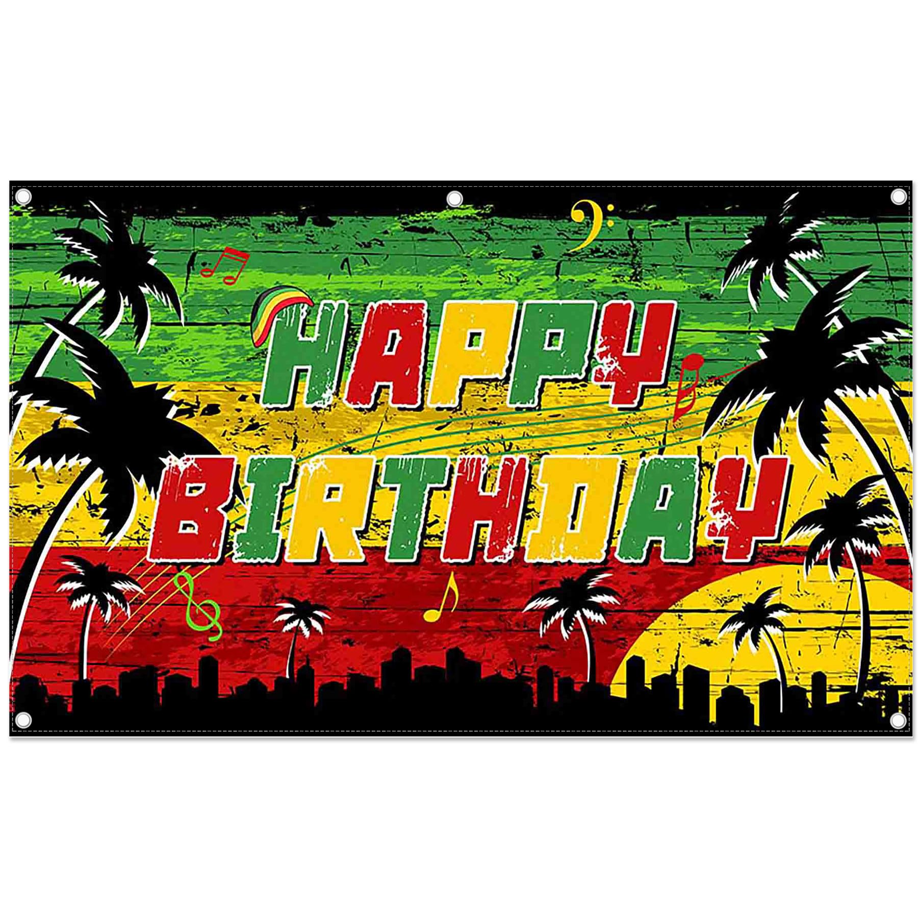 YCUCUEI 96x60inch Fabric Reggae Happy Birthday Backdrop Jamaican Rastafari Palm Tree Photography Background Summer Music Party Decor Photo Banner