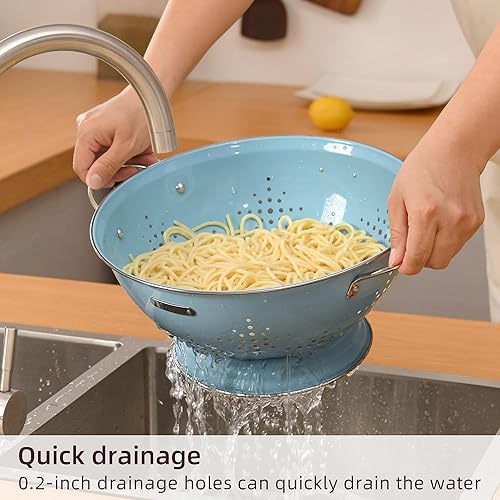 Miniatura 3 de Colador de metal, paquete de 2, colador intestinal con asas de 2 cuartos y 6 cuartos de galón con base de anillo sólido recubierto de polvo, canasta