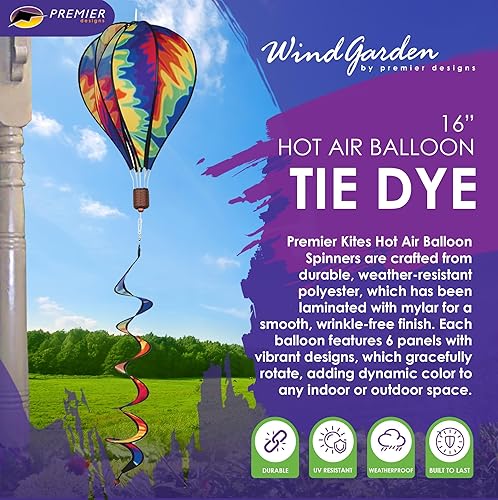 Miniatura 2 de Globo de aire caliente colgante de jardín giratorio de 16 pulgadas – Diseño vibrante de teñido anudado, decoración al aire libre resistente a la