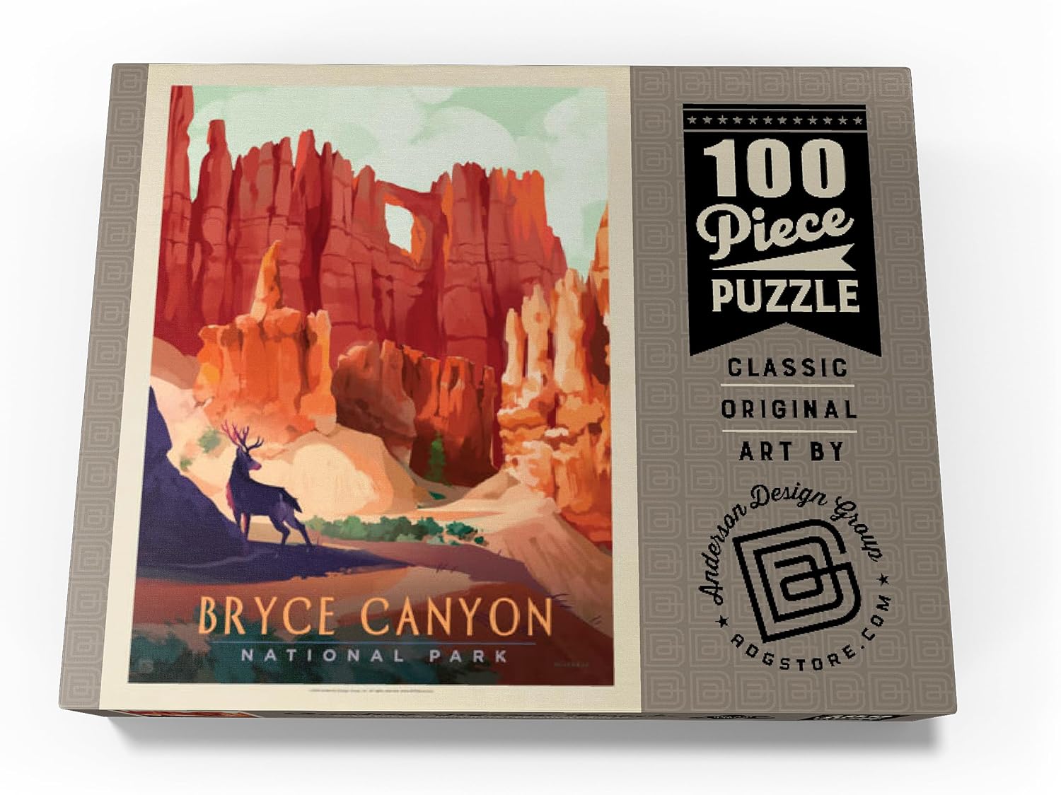 MyPuzzle Bryce Canyon National Park: Mule Deer, Vintage Poster - Premium 100 Piece Jigsaw Puzzle for Adults