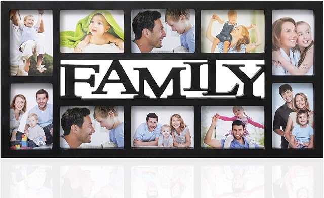 Arpan Family Multi Aperture Photo Picture Frame - Holds 10 X 6''X4'' Photos (Black Family)