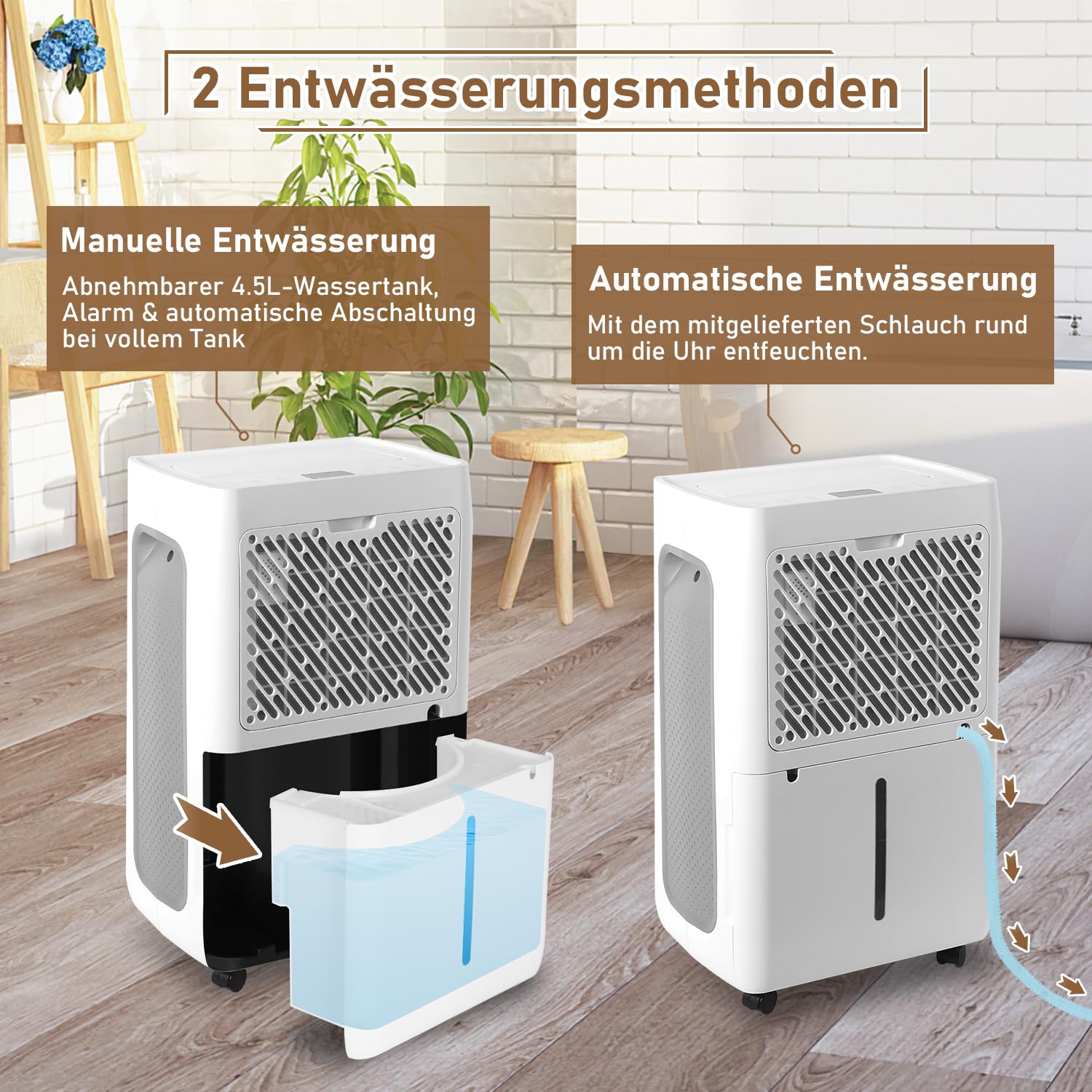 Eulenke Elektryczny osuszacz powietrza 26 l, 3 tryby pracy, cyfrowy wyświetlacz, odłączany zbiornik na wodę 4,3 l, wąż odpływowy, timer 24 h, cichy osuszacz powietrza do piwnic