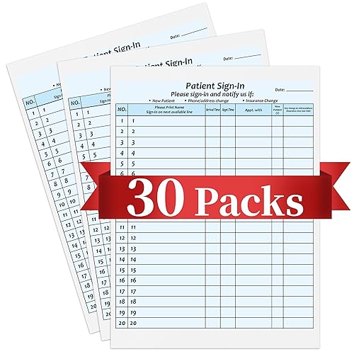 30Packs,Patient Sign in Sheets,HIPAA Compliant,Adhesive Peel-Off Patient Forms,NCR Carbonless 3