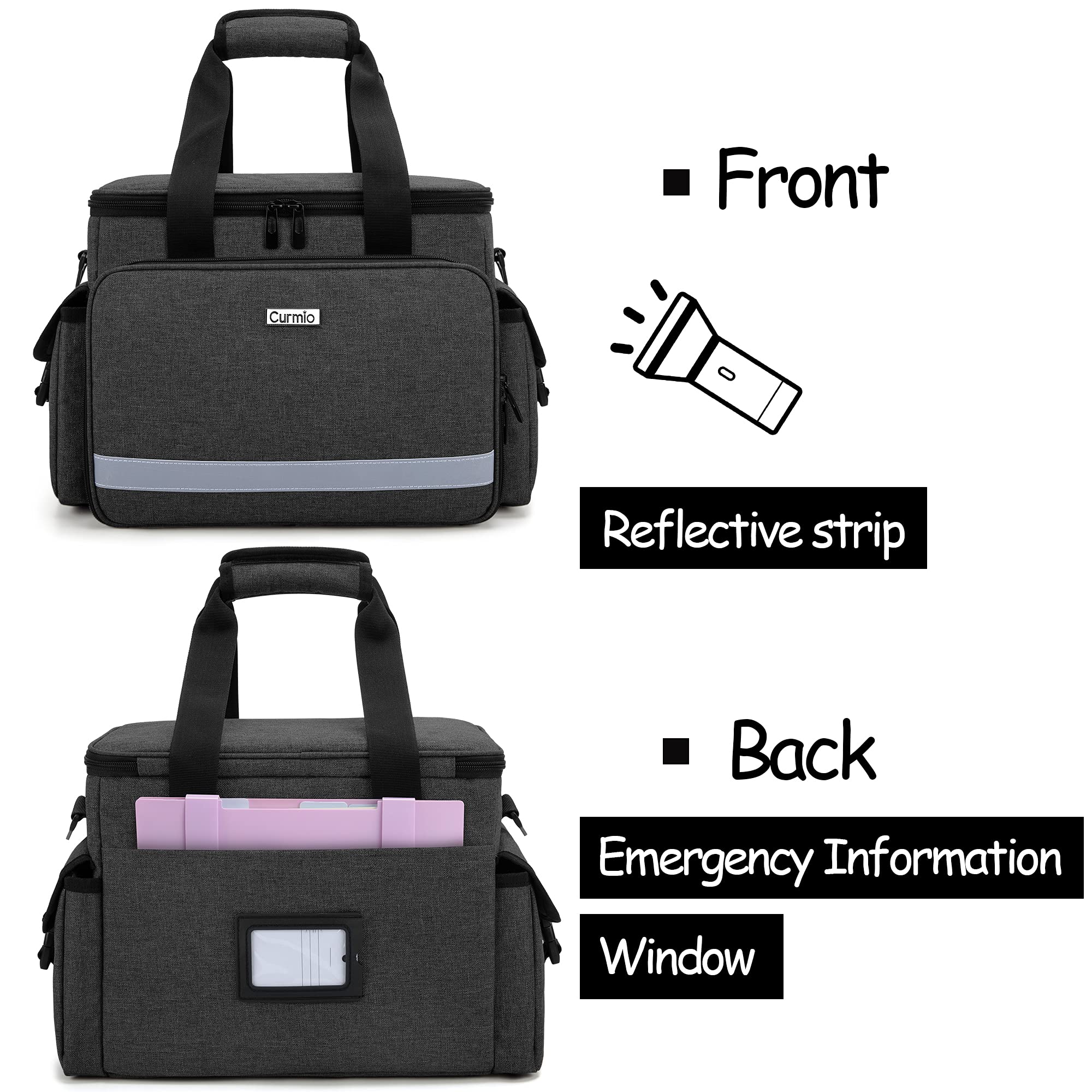 CURMIO Bolsa de Primeros Auxilios, Botiquín de Primeros Auxilios, Bolsa para Emergencias con Bandolera y 2 Divisores Desmontables y 2 Detachable Dividers, Bolsa Médico, Sola Bolsa