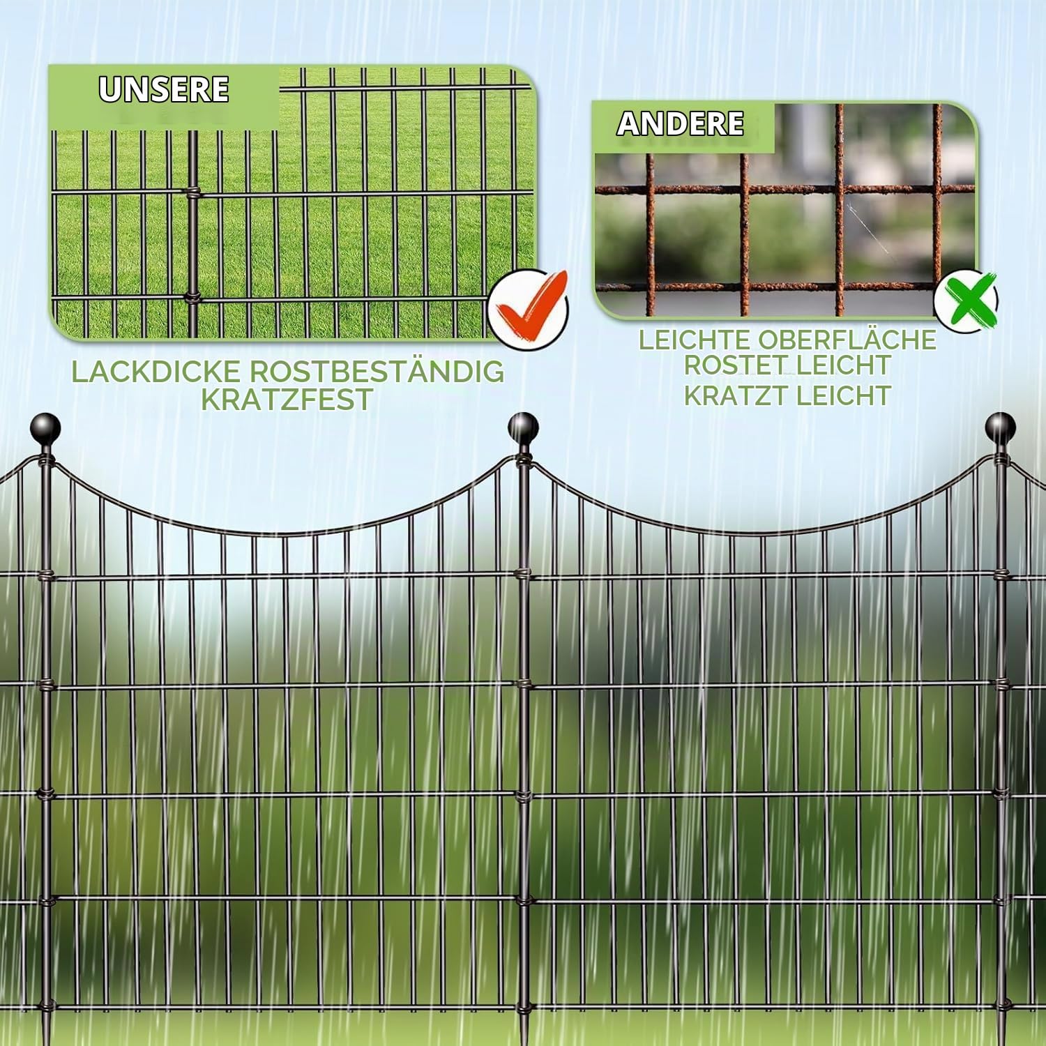 HEYOUTH Teichzaun,Gartenzaun Komplettset 10 Zaunelemente(74 * 81cm),Gitterzaun Metallgitter,Steckzaun, Metall Zaunelemente,Hundezaun,Unterbogen Rund Gitterzaun Set Freigehege für Hunde