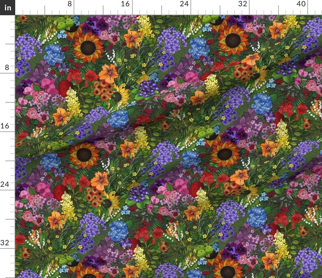 Spoonflower Fabric - Maximalist Floral Lush Wildflowers Bright Colorful Rainbow Garden Printed on Petal Signature Cotton Fabric by The Yard - Sewing Quilting Apparel Crafts Decor