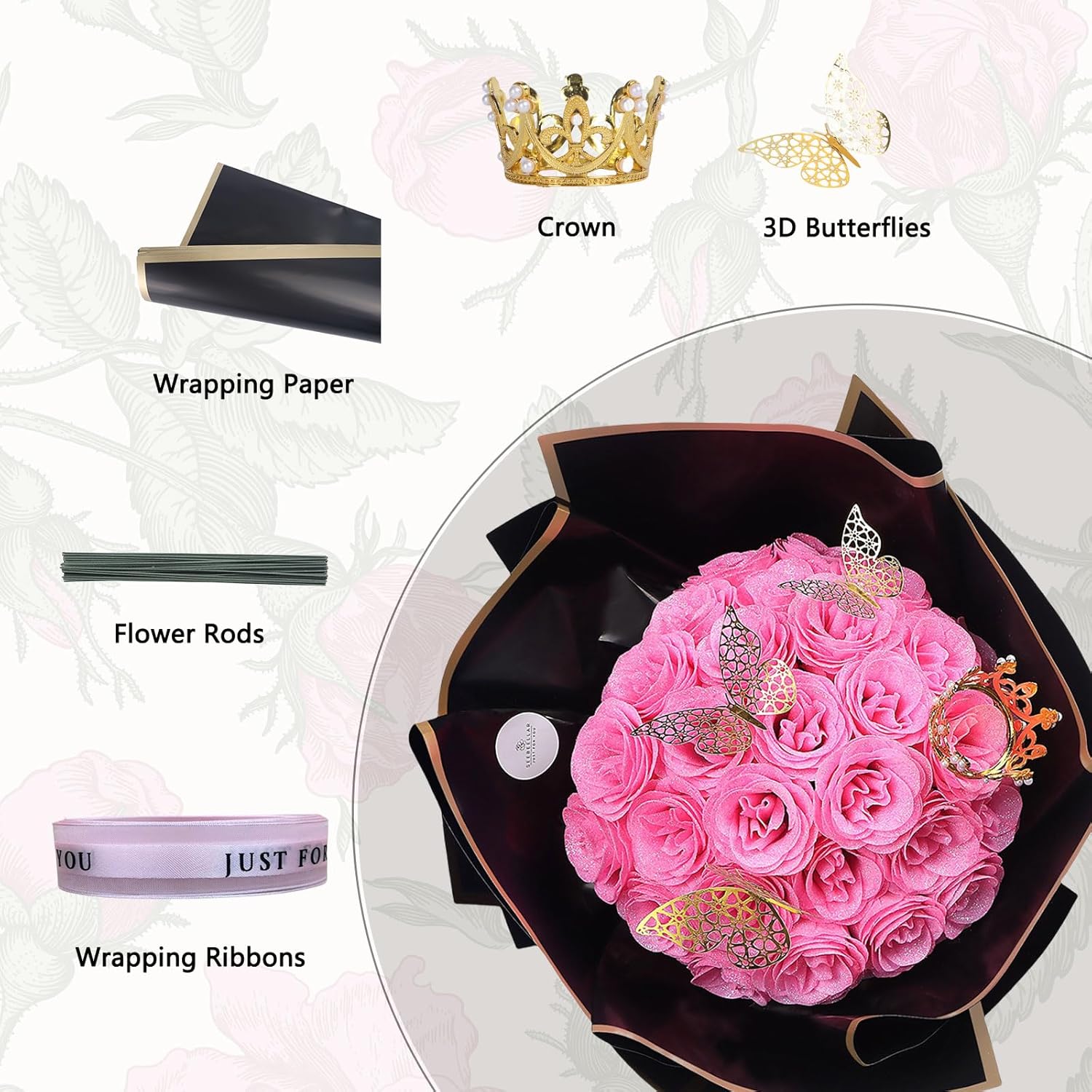 DIY Glitter Roses: Artificial Bouquet of Shiny Fake Flower Bouquet, Perfect for Mothers Day Gift, Anniversary, Weddings - 25 Roses (Pink) - Image 3