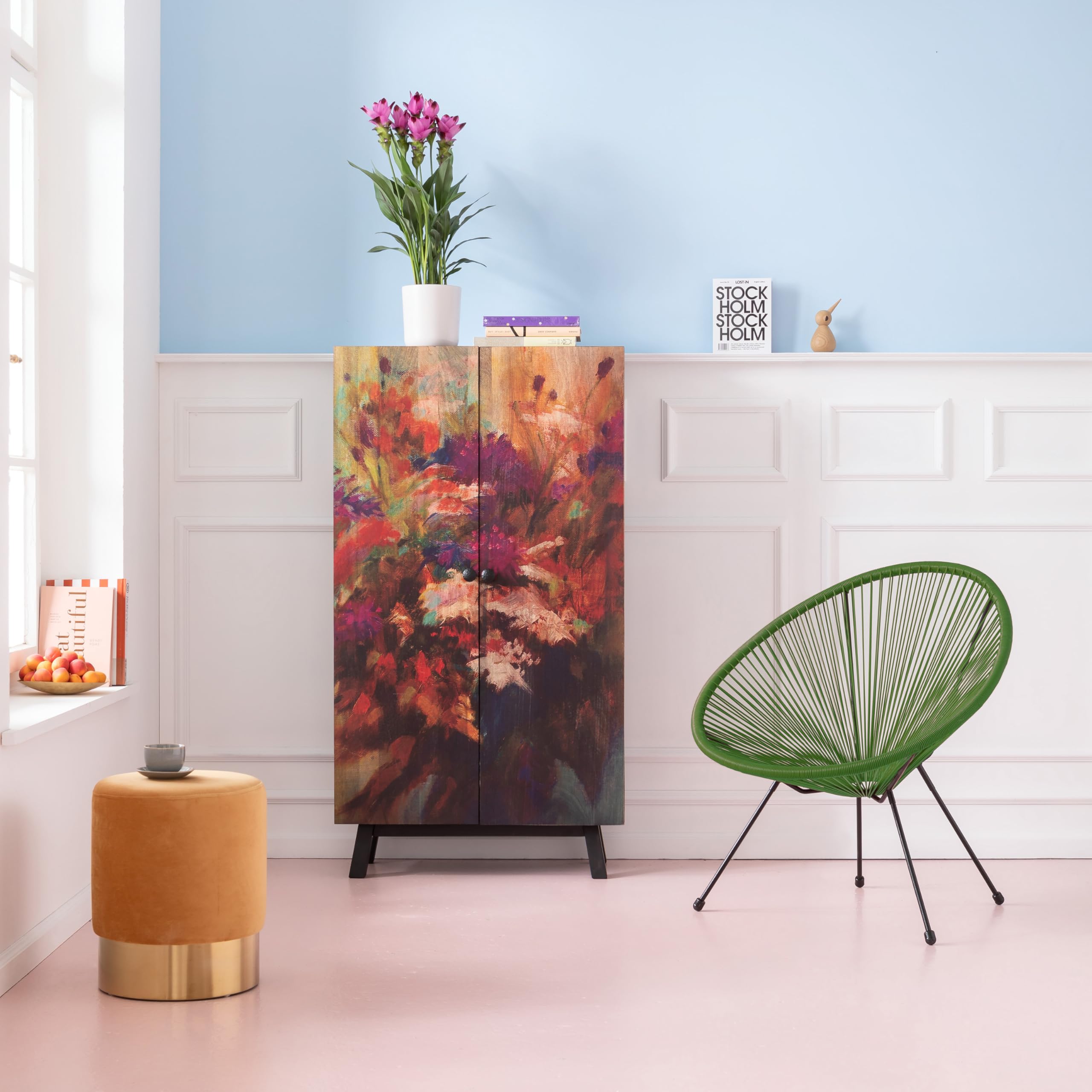 Kare Design Sessel Acapulco, Grün, Indoor und Outdoor Stuhl im Retro-Design, Gartenstuhl, Relaxsessel für Balkon, Garten, Terrasse, Schwarzes Stahlgestell, 85x73x78 cm (H/B/T)