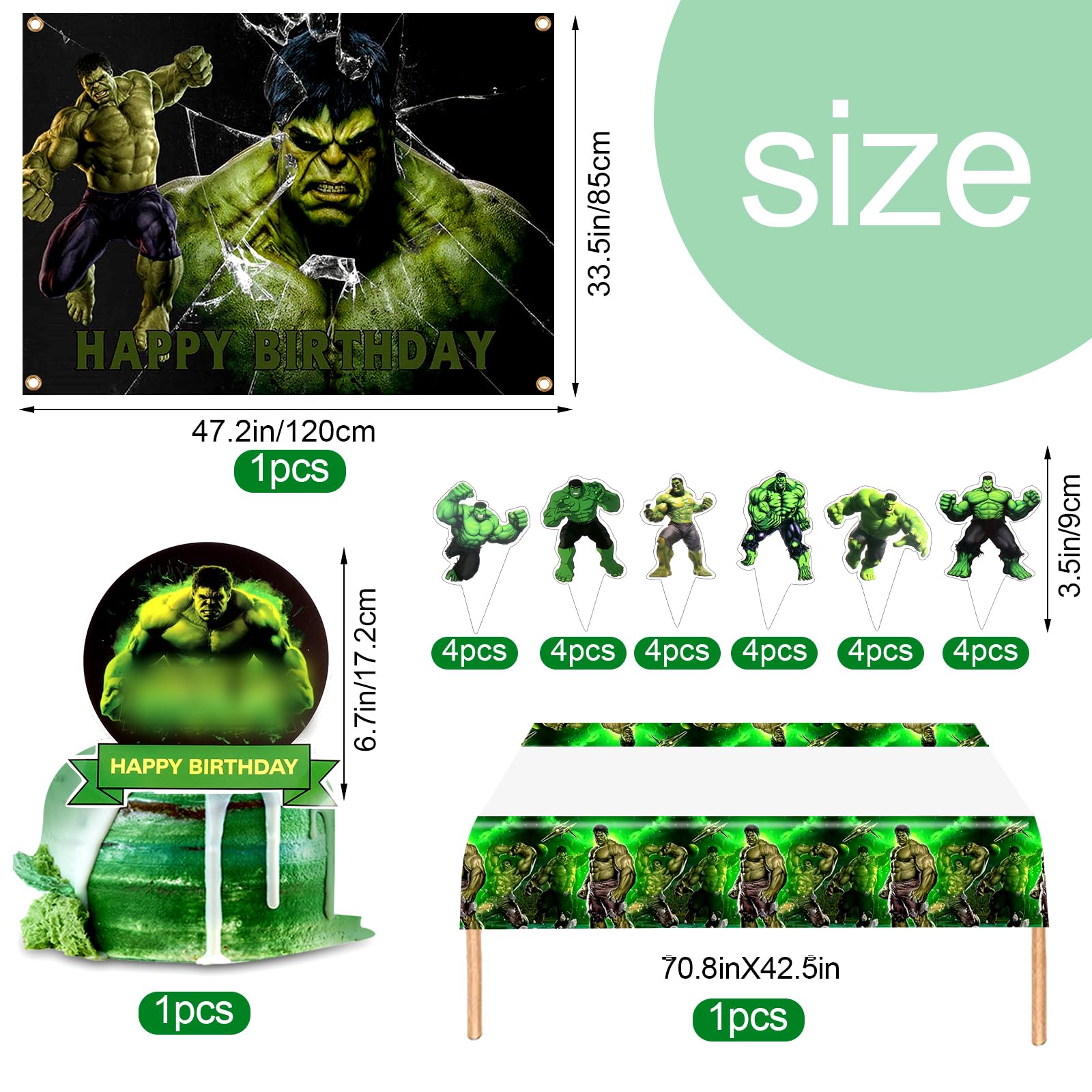 Globos de Hulk para cumpleaños, decoración de cumpleaños de Hulk, globos de látex y de foil de Hulk, decoraciones de fiesta de Hulk, decoración para pastel, mantel y fondo de Hulk, suministros de