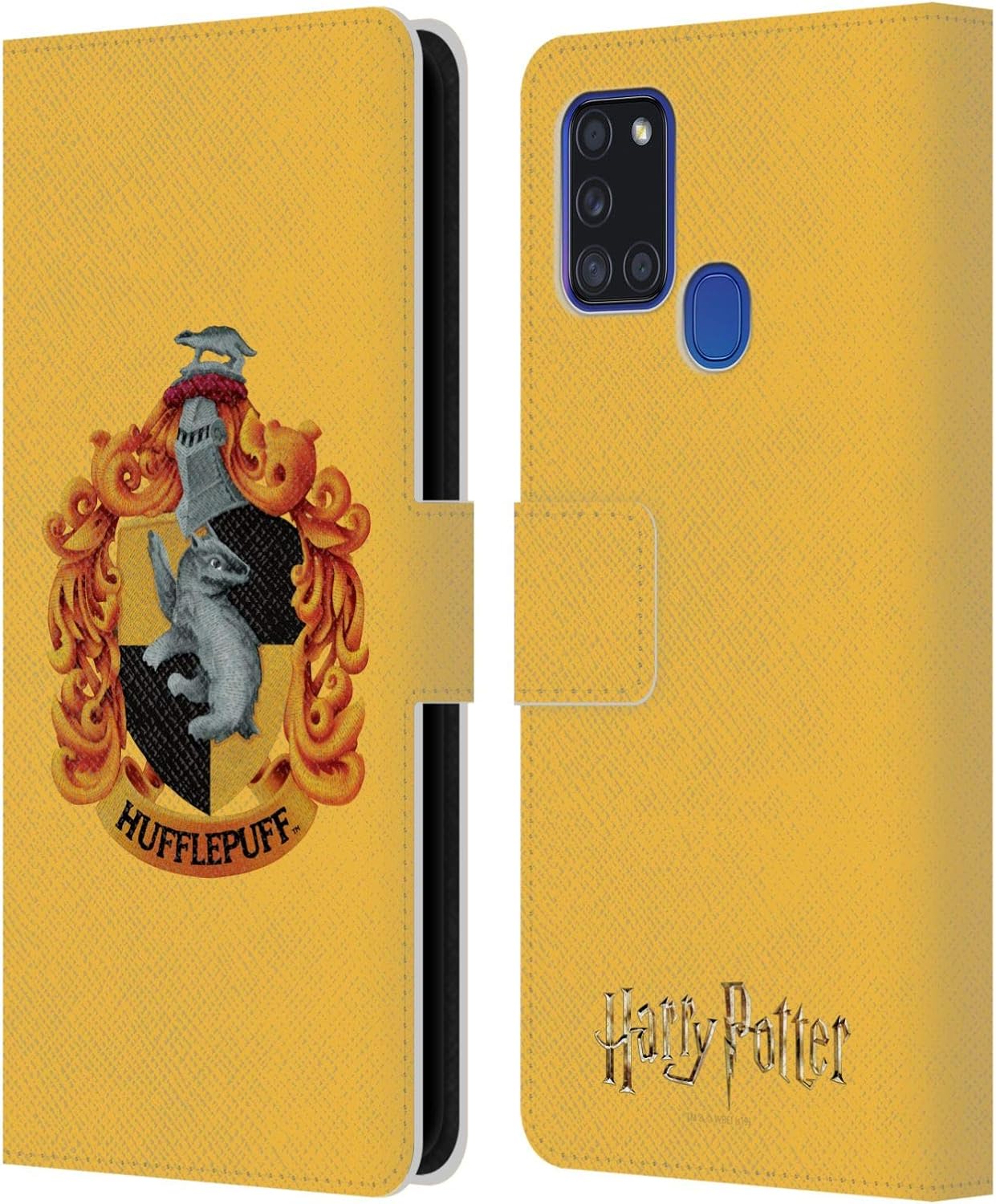 Head Case Designs Officially Licensed Harry Potter Hufflepuff Crest Chamber of Secrets I Leather Wallet Case Compatible with Samsung Galaxy A21s (2020)