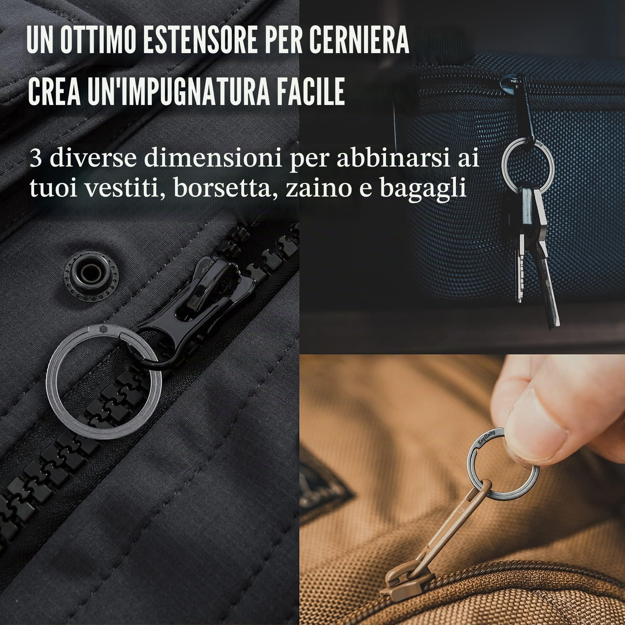 KeyUnity Anelli Portachiavi piatto in lega di titanio, anello diviso a spinta laterale Facile accesso a chiavi (Esistono molte varianti, il numero di portachiavi si basa sull'immagine principale)