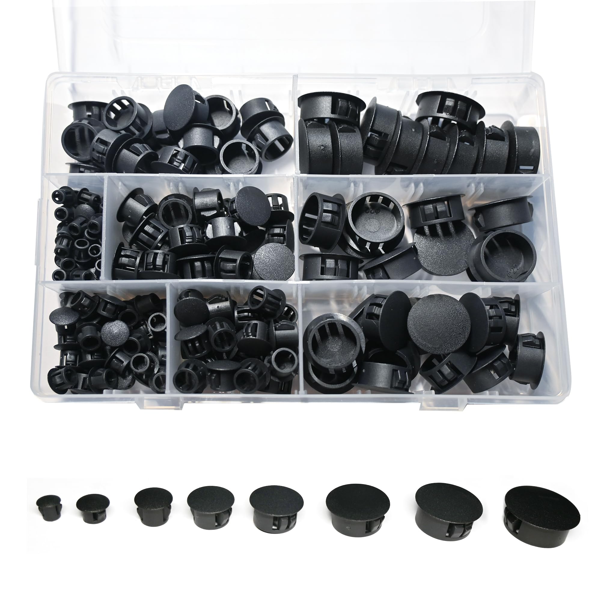 kuosbiu 200Pcs 8 Sizes Nylon Plastic Hole Plugs 1/4" 5/16" 3/8" 1/2" 5/8" 3/4" 7/8" 1", Hole Plugs for Round Holes, Screw Hole Covers, Base Plugs,
