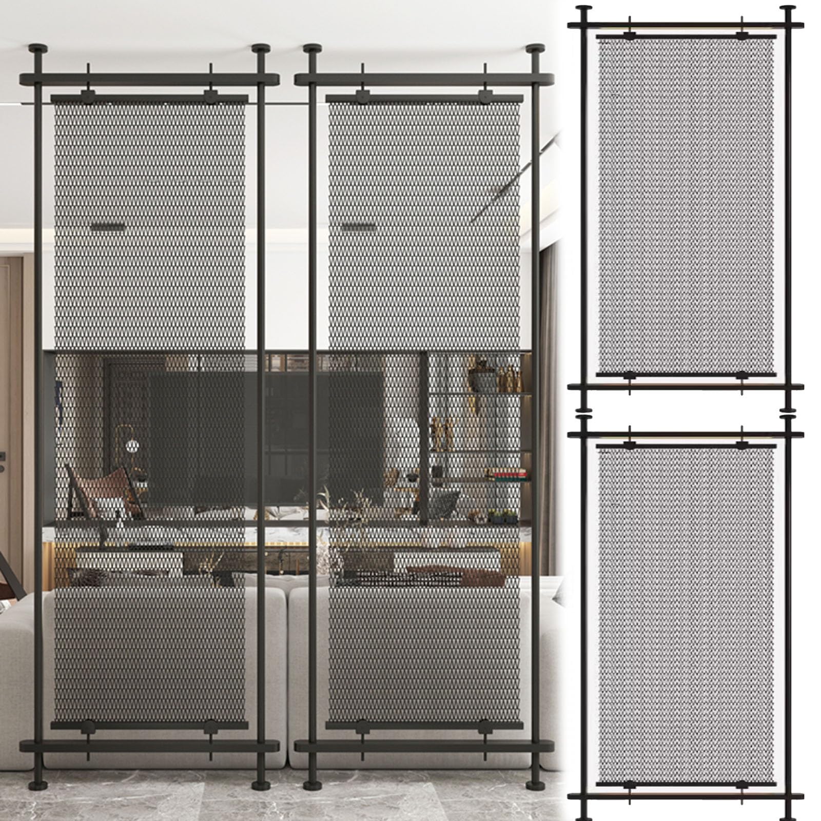 Wall Partition Room Divider Set Of 2, 50 Cm Wide Freestanding Privacy Screen Panels for Room Separation, Indoor Hollow Decor Metal Fence - Floor to Ceiling(2pcBlack,200cm/78.7in/6.56ft)