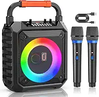 JYX Caixa de Karaokê Bluetooth Portátil com 2 Microfones Sem Fio, Luzes LED para Festa, Ideal para Casa, Reuniões e Entretenimento Familiar, USB/TF/AUX/REC