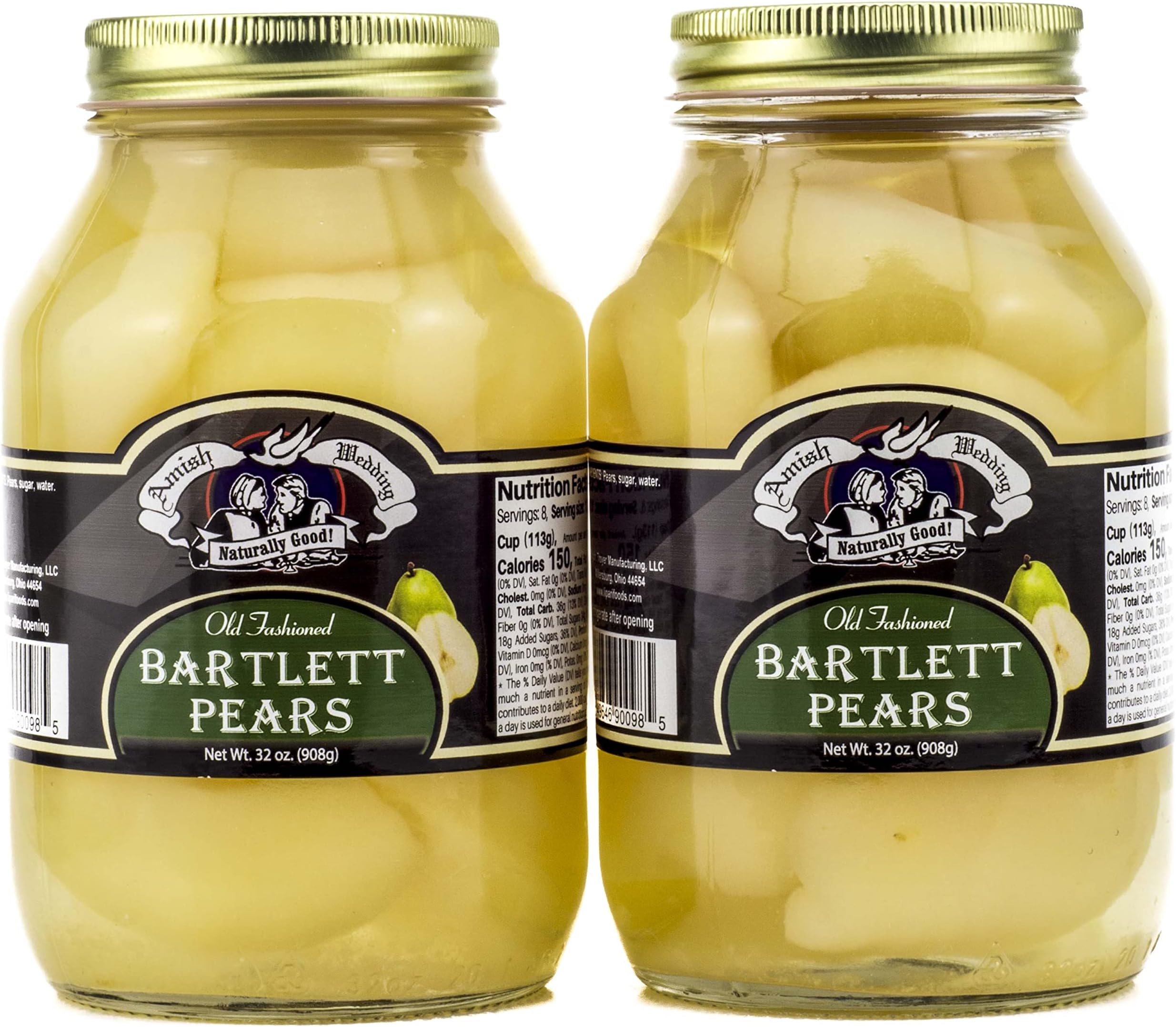 Amish Wedding Old Fashioned Bartlett Pear Halves, 32 oz. Jars (2 Jars)