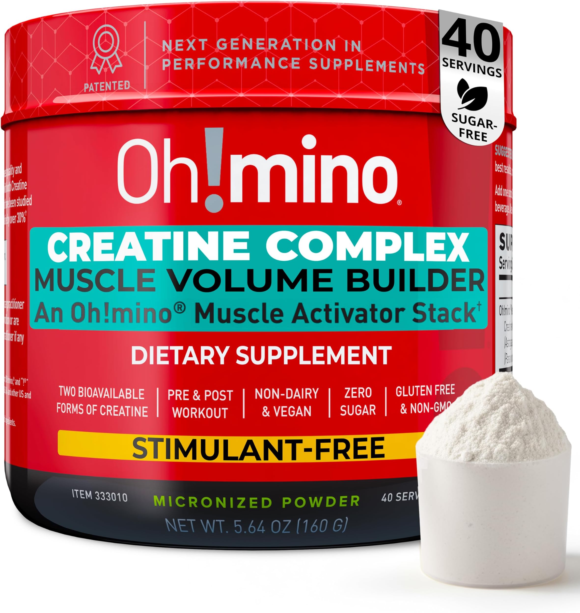 Oh!mino Creatine Complex for Muscle Growth. Micronized Creatine Monohydrate and Hydrochloride with Adaptogens. Perfect for Women and Men. Refreshing Zero Carb Lemon-Lime, 40 Servings