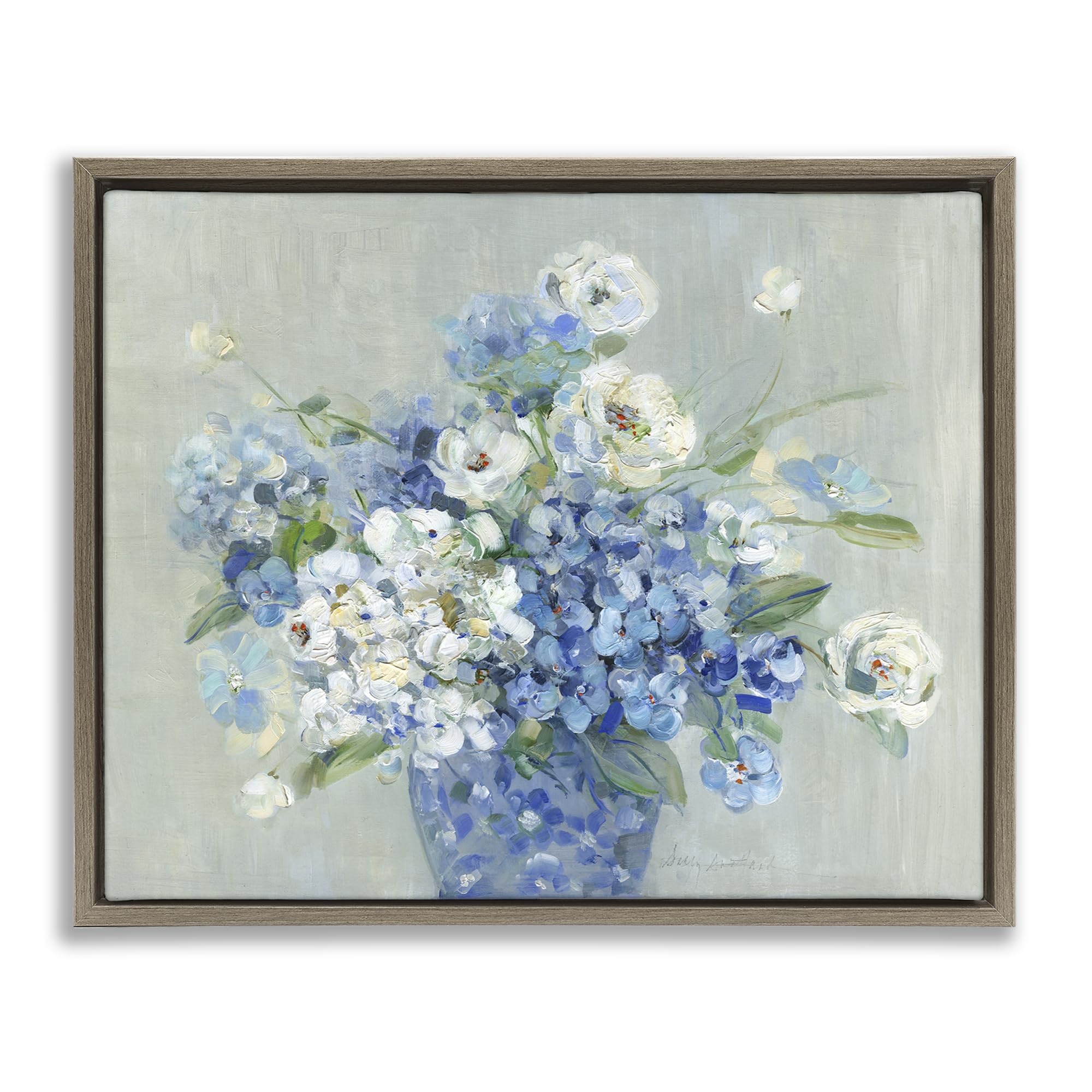Stupell Industries Montalcino Elm (Textured) 'Serene Blue And White Bouquet'| Floating Frame Canvas Art