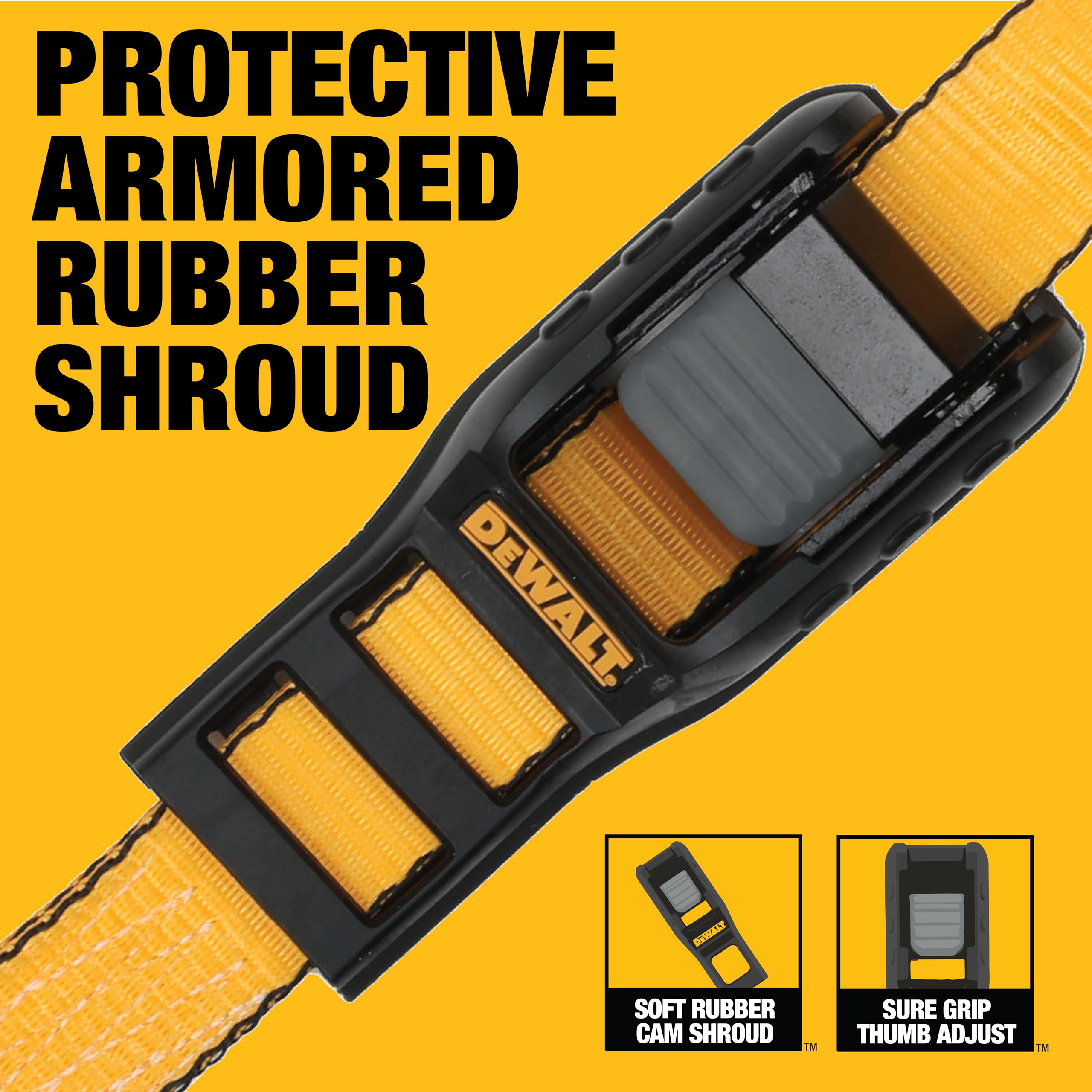 DEWALT DXBC90046 - Cinghie di ancoraggio di alta qualità, 3,2 x 3,2 cm, carico di lavoro sicuro 303,9 kg, resistenza alla rottura 0,9 kg, confezione da 2