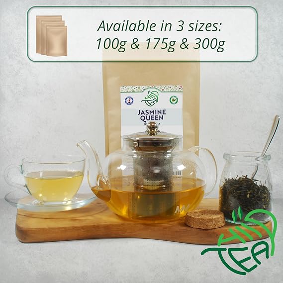 Jasmine Queen Premium Loose Leaf Green Tea With Jasmine Flowers (175g) | Low Caffeine Imperial Chinese Tea – Aromatic & Relaxing – Resealable Pouch
