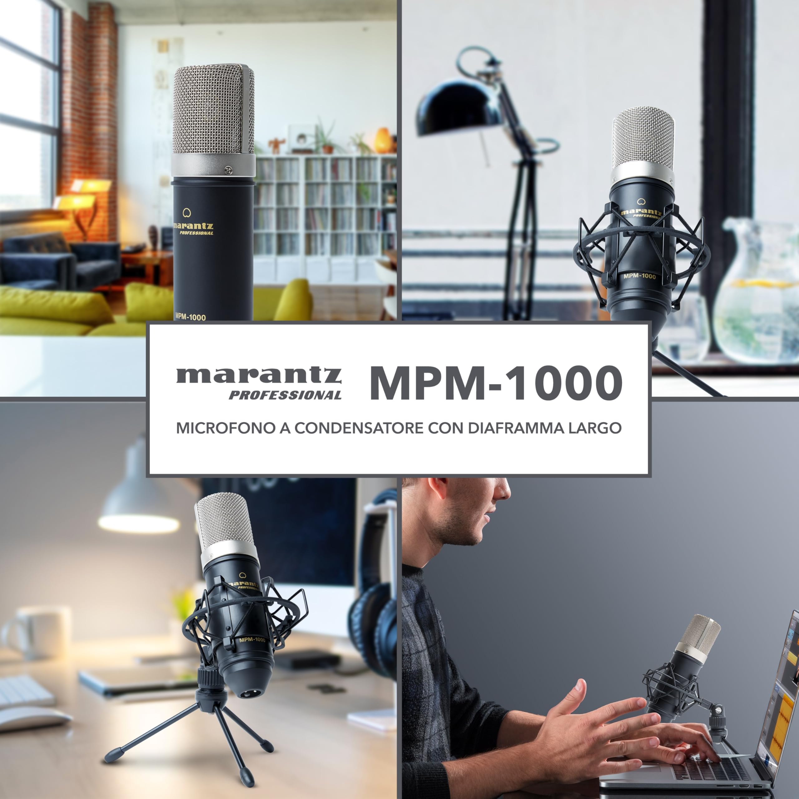 Marantz Professional MPM-1000 - Microfono da Studio a Condensatore XLR con Supporto da Tavolo e Cavo per Podcast, Streaming, Canto, Telelavoro e Giochi