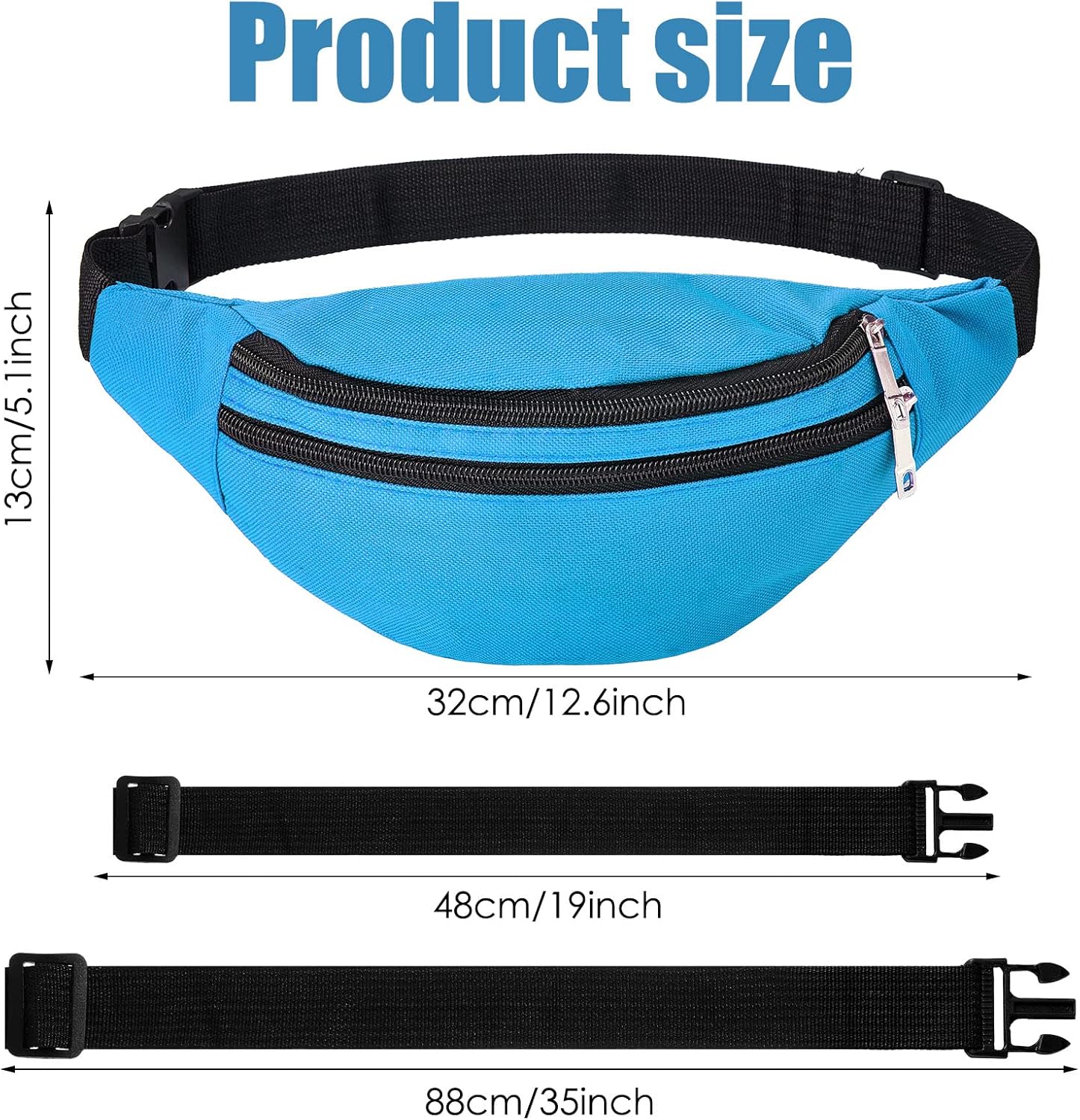 14 Pieces Fanny Pack Bulk 80s 90s Waist Bag for Women Adjustable Belt Exercise Waist Bag Running Pack 2 Zippers for Women Men Travel Running Phone Sports - Image 2