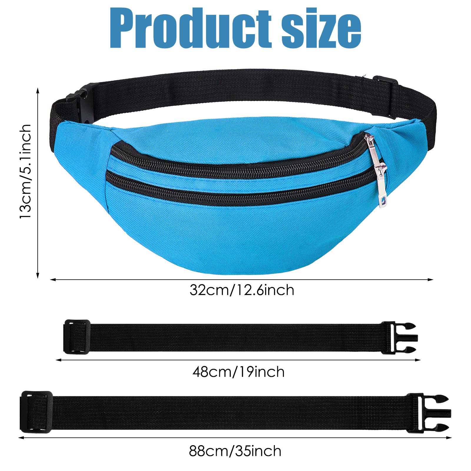 Lot de 14 grands sacs banane de sport légers réglables avec ceinture réglable et 2 fermetures éclair pour homme et femme, voyage, course à pied, téléphone, sport, Comme sur les photos.