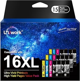 Uniwork 16XL Compatible Ink Cartridges Multipack for Epson 16 XL for Workforce WF-2630 WF 2630 2650 WF2630 WF2650 WF2660 WF2750 WF2760 WF2510 WF2520 WF2530 WF2540 (Black Cyan Magenta Yellow,15-Pack)