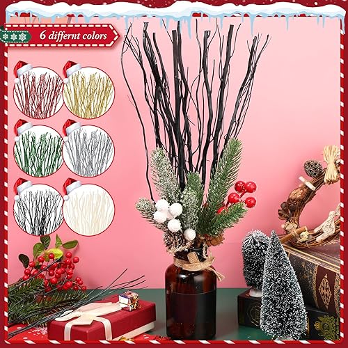 Miniatura 3 de Xinnun 50 ramas de sauce rizadas, jarrón de sauce seco decorativo, ramas de árbol para ramitas artificiales para manualidades, decoración del hogar