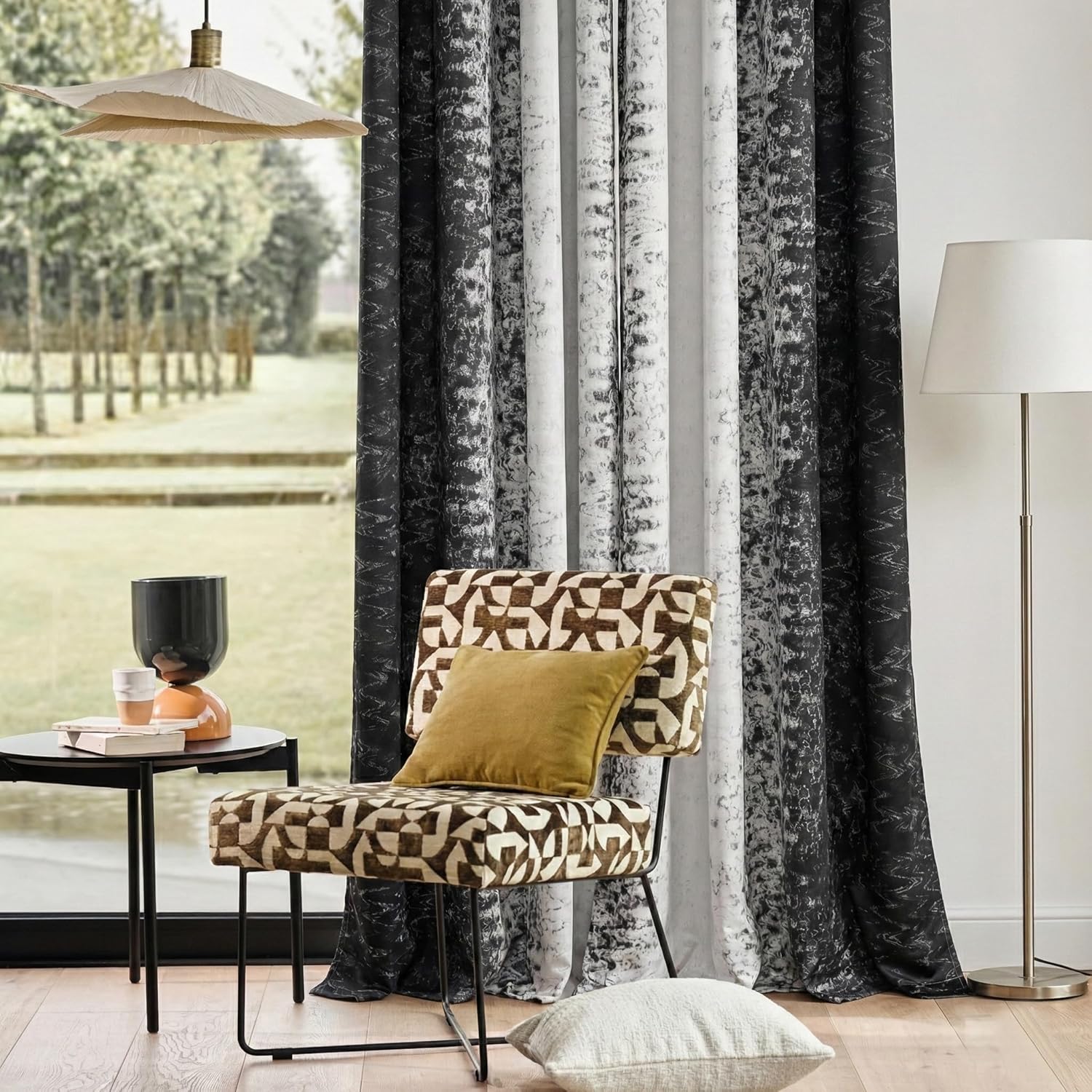 PONY DANCE Black and White 100% Blackout Curtains 84 Inches Long for Living Room, Modern Style Thermal Insulated Gradient Drapes for Bedroom/Youth Dorm/Study/Nursery, 2 Panels Set, 52″Wx84″L