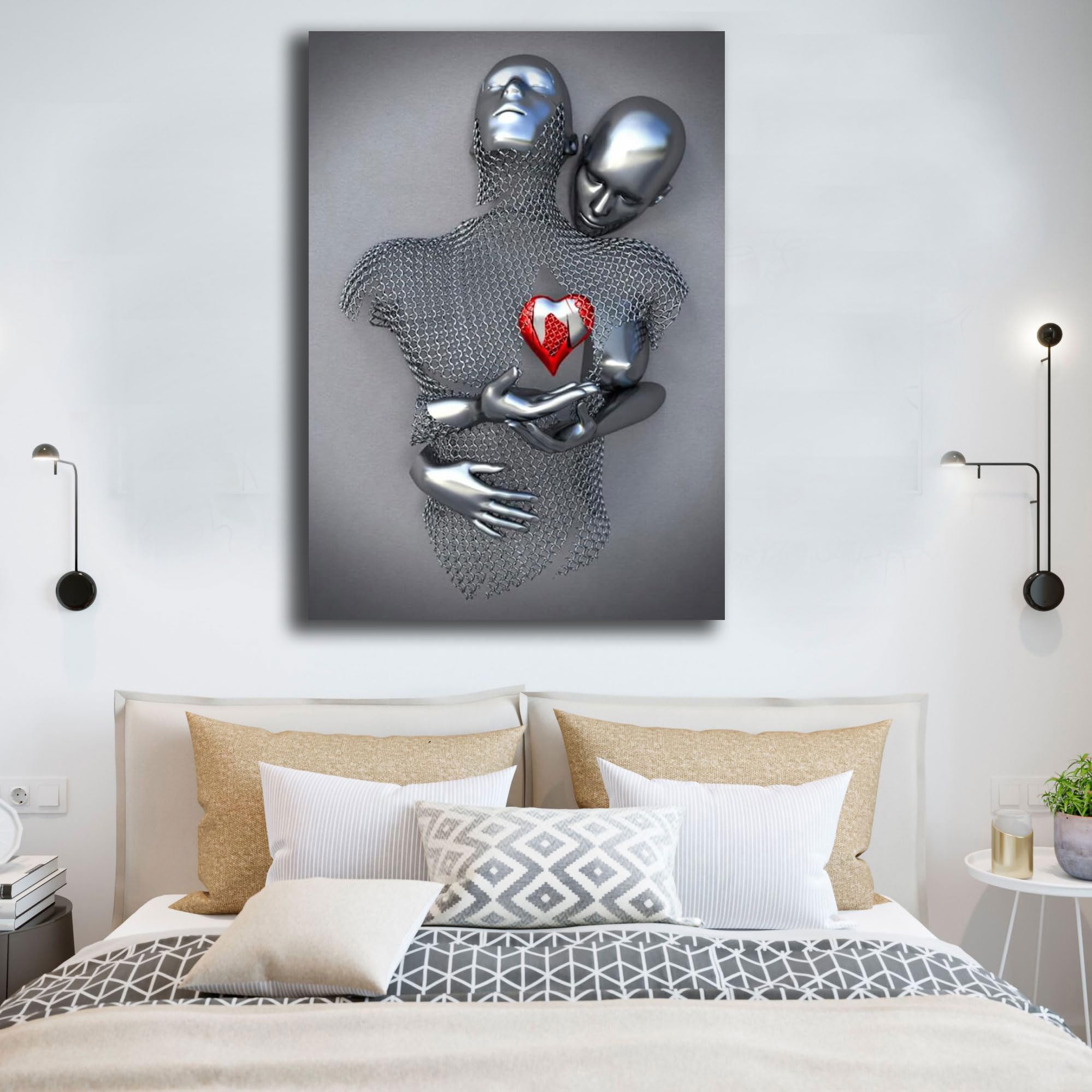 Quadro Moderno Soggiorno Verticale Coppia Cuore rosso Abbracci Quadri moderni da Parete Salone XXL grande Stampa su tela Canvas Decorazione Murale muro Arredo Camera da letto Cucina (50x70 cm, 3)